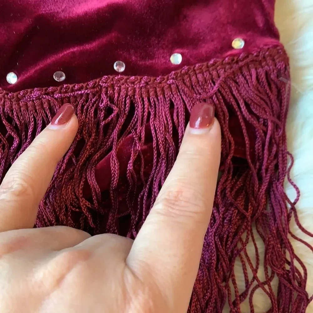 Artstone maroon velvet fringe dance costume Size Medium Child